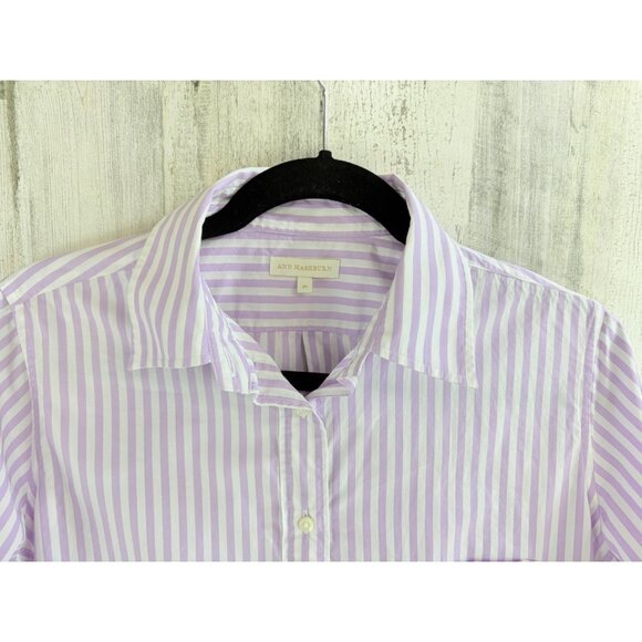 Ann Mashburn Boyfriend Shirt Sz M Lavender White Stripe Button Down - Picture 2 of 16